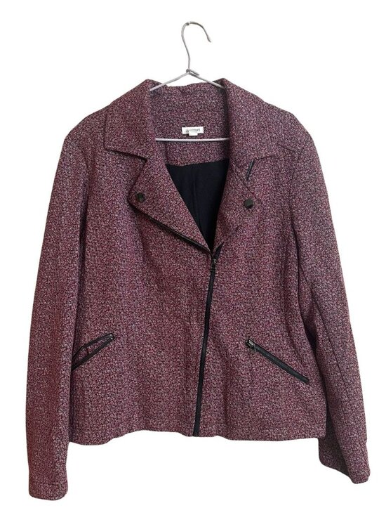 Westport Jackets & Blazers - Westport 1X Marled Knit Moto Jacket Burgundy Zip Biker Plus Size